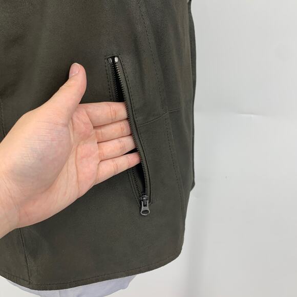 Vince Leather Vest Women S Small Deep Olive Suede Moto Asymmetric Jacket *READ - Picture 5 of 16